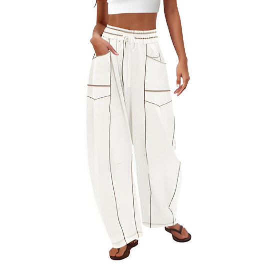 🔥Letzter Tag 69% RABATT🔥Damen Baggy Barrel Pants Weite Bein Lounge Jogginghose mit Kordelzug und Taschen