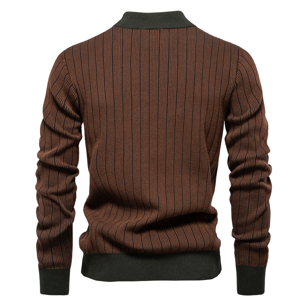Pull en tricot rayé à col montant pour homme