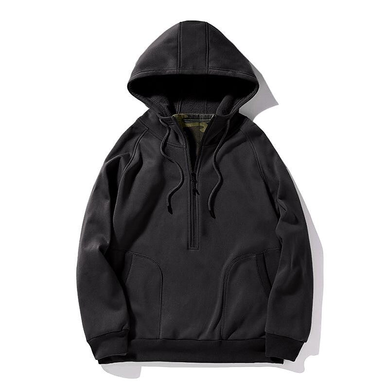 Sweat à capuche tendance en patchwork camouflage brossé à col en V zippé pour homme