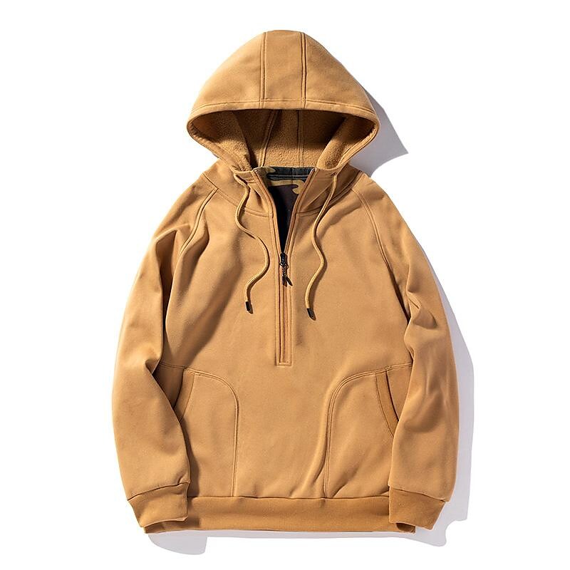 Sweat à capuche tendance en patchwork camouflage brossé à col en V zippé pour homme