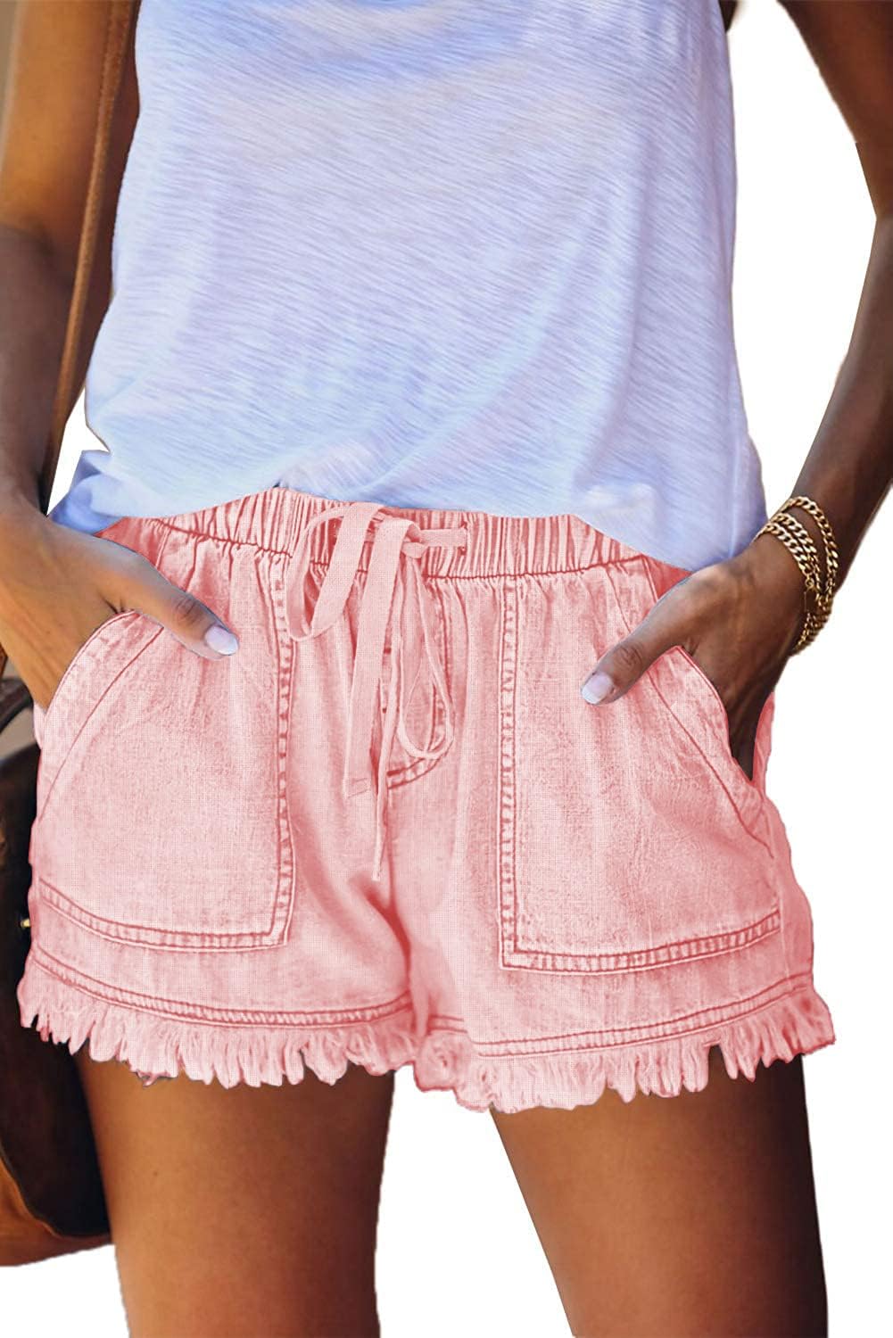 Damen leichte Shorts, lässig, weit geschnitten, trendige kurze Hose, elastischer Bund mit Kordelzug, bequeme Shorts