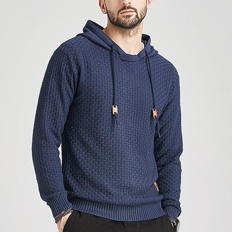 Pull homme à capuche en jacquard motif carreaux style basique vintage
