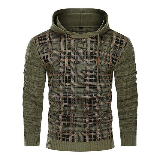 Herren Pullover Color Block Jacquard Karomuster Kapuzenpullover Basic Vintage Stil Outdoor Sport