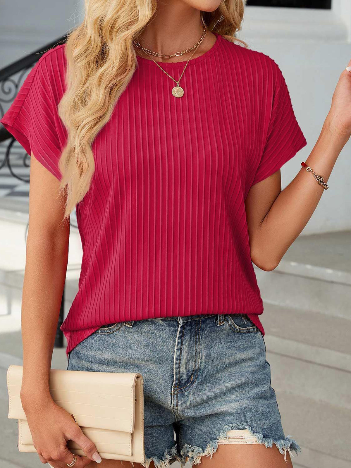 ✨T-shirt classique d'été jacquard à rayures pour femme