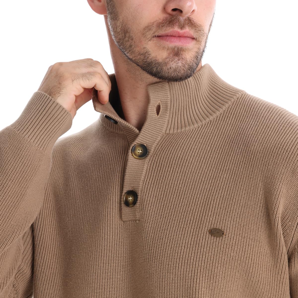 Pull en coton à col montant et boutons pour homme
