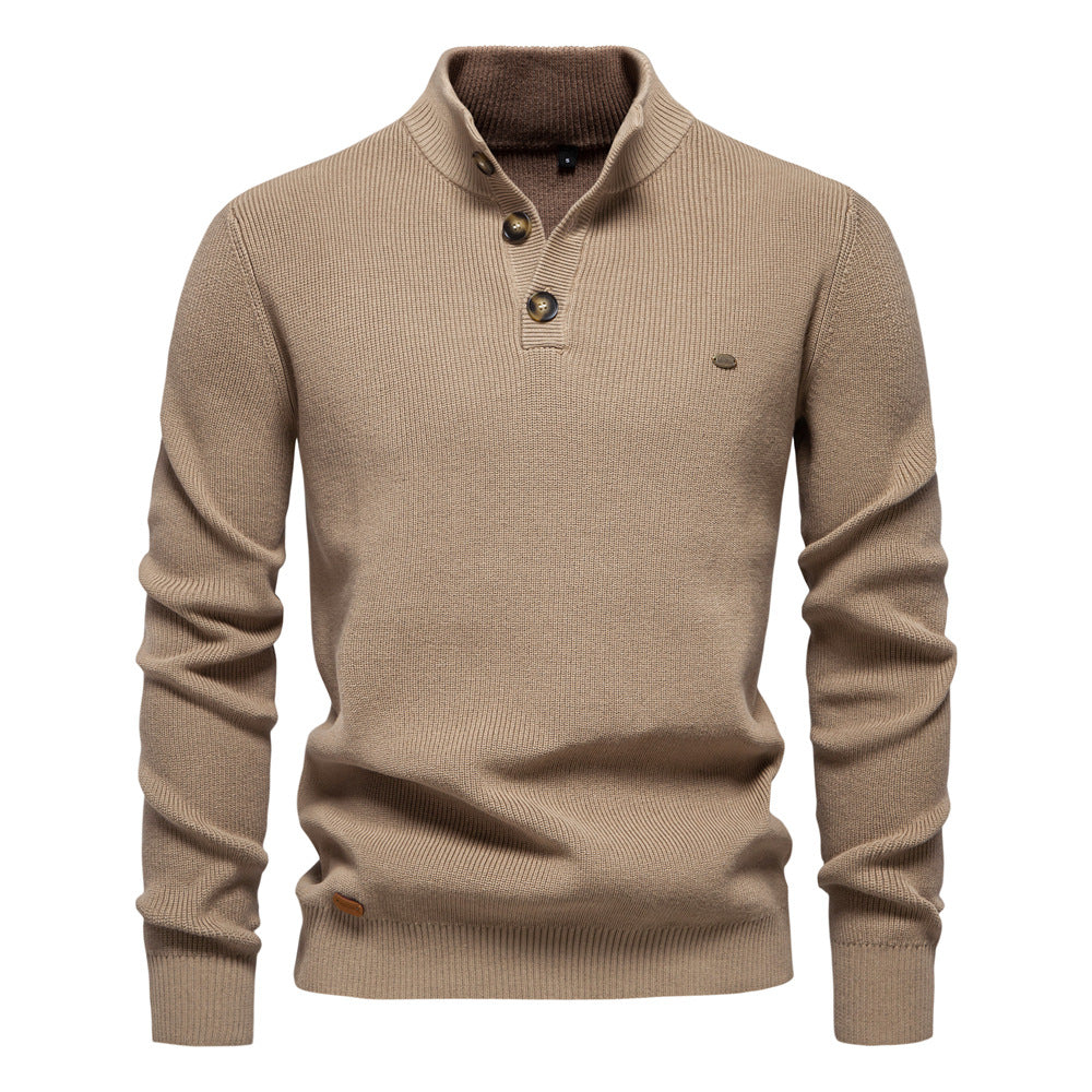 Pull en coton à col montant et boutons pour homme