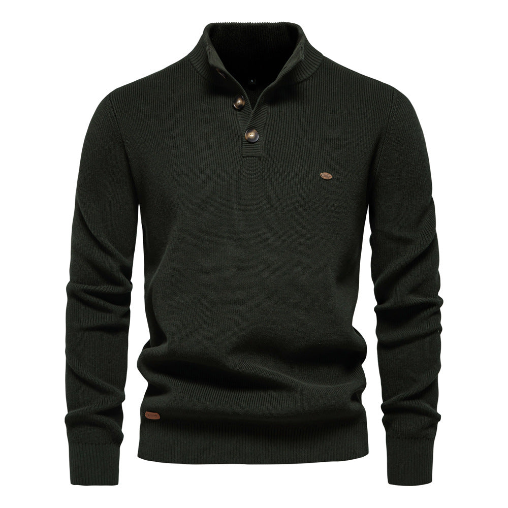 Pull en coton à col montant et boutons pour homme