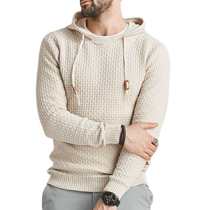 Pull homme à capuche en jacquard motif carreaux style basique vintage