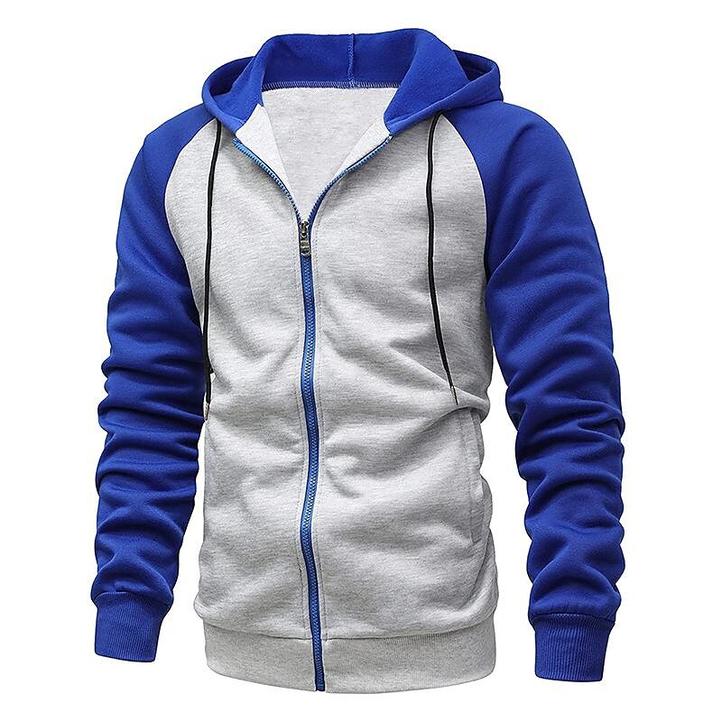 Gilet Sweat-shirt à Capuche Zippé Polaire Contrasté pour Homme