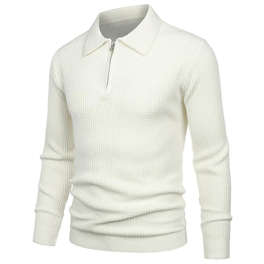 Herren Revers Pullover Waffel-Half-Zipper Slim Fit Pullover